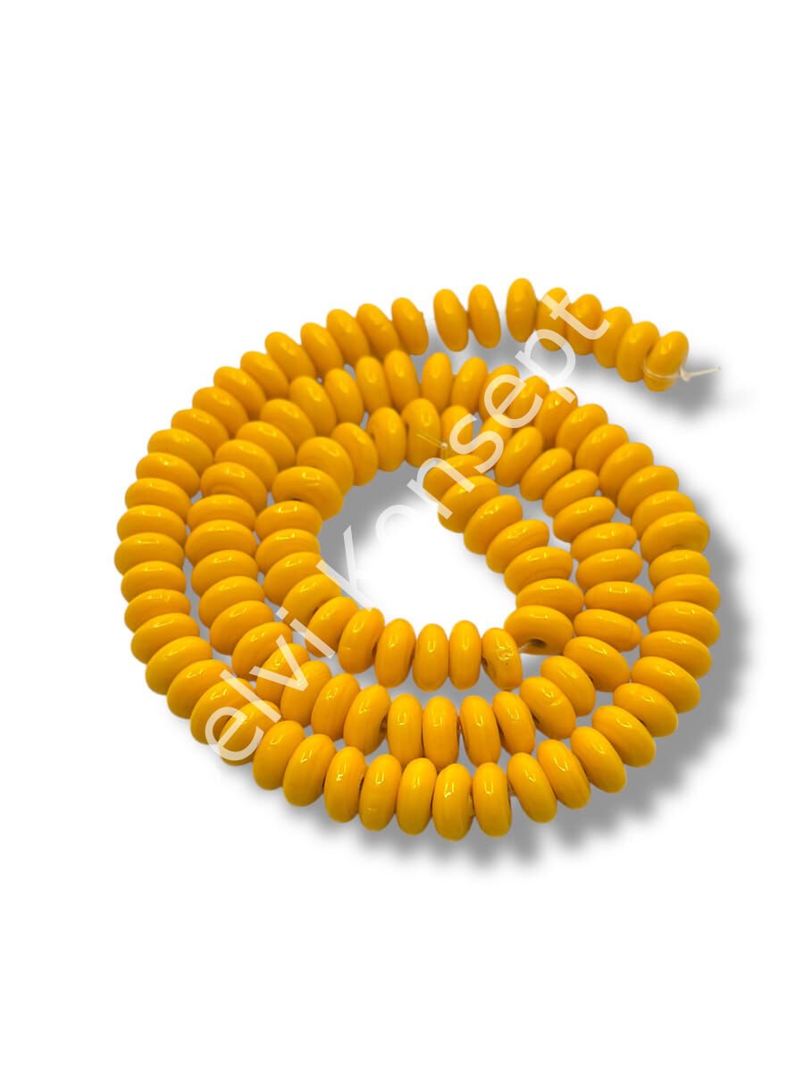 El Yapımı Parlak Disk Rondela Dizi Cam Boncuk Hardal 7,5x3,5 mm