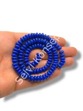 El Yapımı Parlak Disk Rondela Dizi Cam Boncuk Lacivert 7,5x3,5 mm