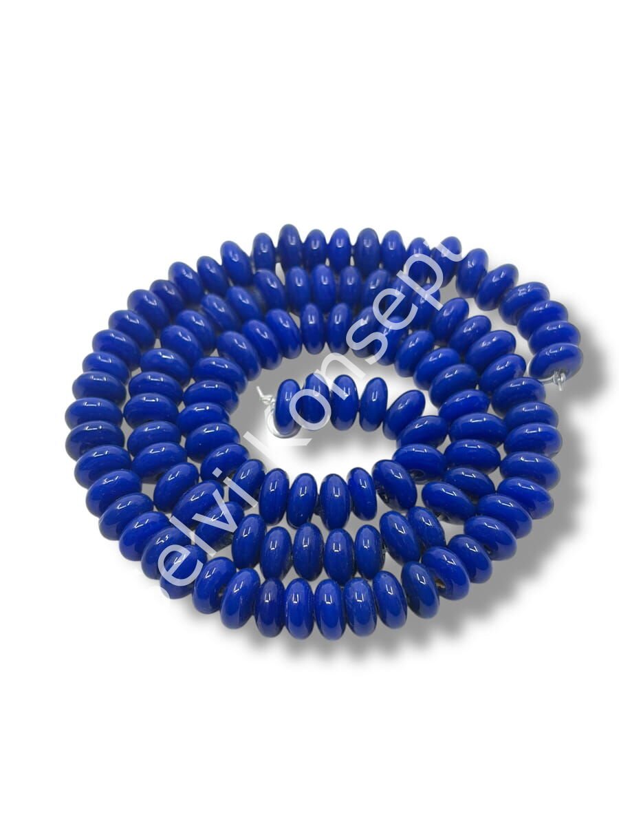 El Yapımı Parlak Disk Rondela Dizi Cam Boncuk Lacivert 7,5x3,5 mm