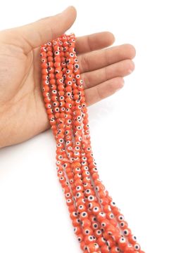 Yuvarlak Dizi Cam Nazar Boncuğu Turuncu 6 mm