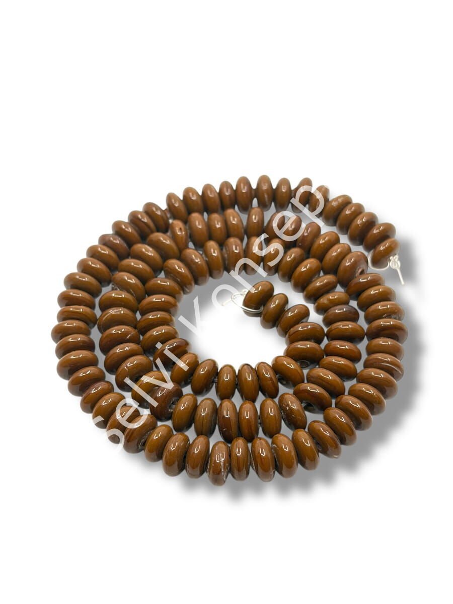 El Yapımı Parlak Disk Rondela Dizi Cam Boncuk Kahverengi 7,5x3,5 mm