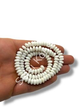 El Yapımı Mat Disk Rondela Dizi Cam Boncuk Beyaz 7,5x3,5 mm