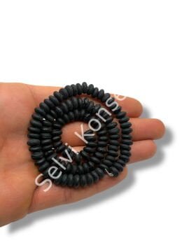 El Yapımı Mat Disk Rondela Dizi Cam Boncuk Siyah 7,5x3,5 mm