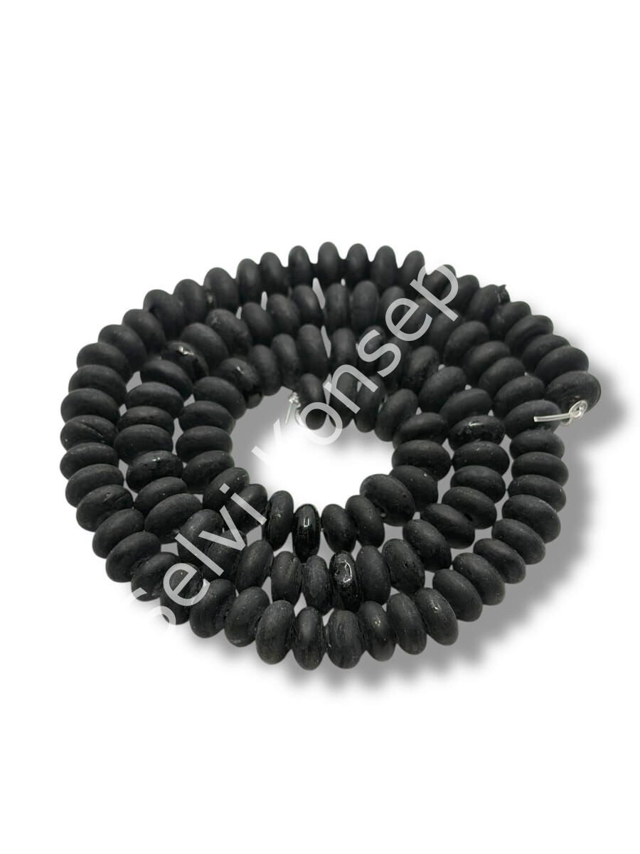 El Yapımı Mat Disk Rondela Dizi Cam Boncuk Siyah 7,5x3,5 mm