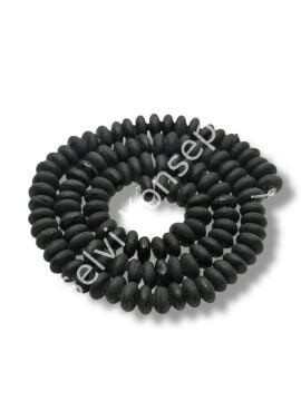 El Yapımı Mat Disk Rondela Dizi Cam Boncuk Siyah 7,5x3,5 mm