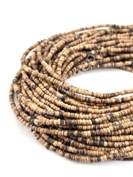 Hindistan Cevizi Kabuğu (Coconut) Ahşap Dizi Boncuk Açık Kahve 3-4 mm