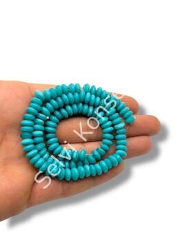 El Yapımı Mat Disk Rondela Dizi Cam Boncuk Turkuaz 7,5x3,5 mm