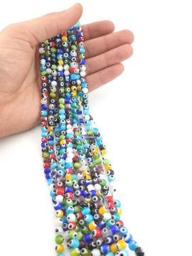 Yuvarlak Dizi Cam Nazar Boncuğu Mix Renkli 6 mm