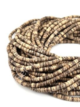 Hindistan Cevizi Kabuğu (Coconut) Ahşap Dizi Boncuk Açık Kahverengi 5-6 mm