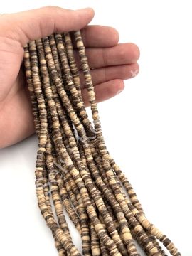 Hindistan Cevizi Kabuğu (Coconut) Ahşap Dizi Boncuk Açık Kahverengi 5-6 mm