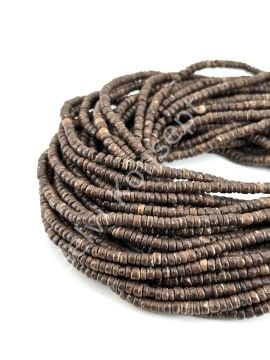 Hindistan Cevizi Kabuğu (Coconut) Ahşap Dizi Boncuk Koyu Kahverengi 5-6 mm