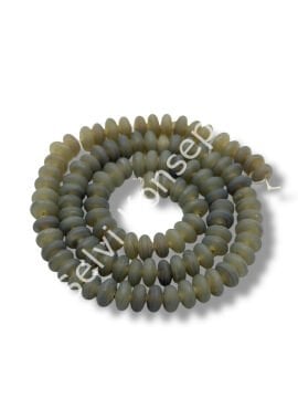 El Yapımı Mat Disk Rondela Dizi Cam Boncuk Duman Gri 7,5x3,5 mm