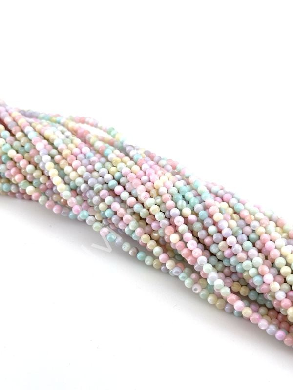 Soft Renkli Yuvarlak Doğal Sedef Taşı Dizi 3 mm