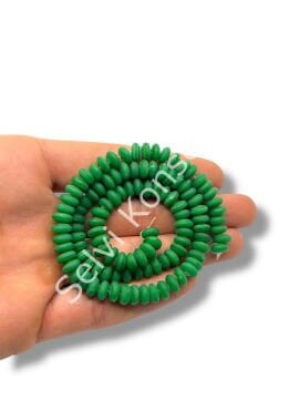 El Yapımı Mat Disk Rondela Dizi Cam Boncuk Orman Yeşili 7,5x3,5 mm