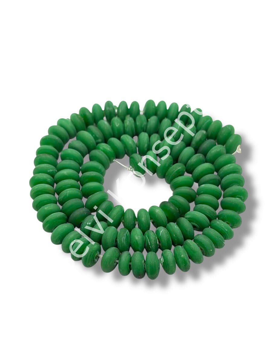 El Yapımı Mat Disk Rondela Dizi Cam Boncuk Orman Yeşili 7,5x3,5 mm