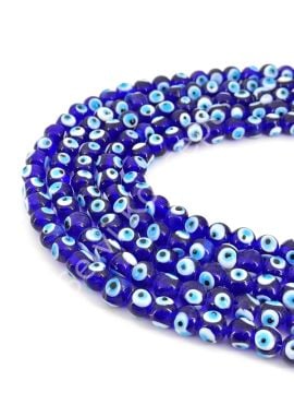 Yuvarlak Dizi Cam Nazar Boncuğu Lacivert 10 mm