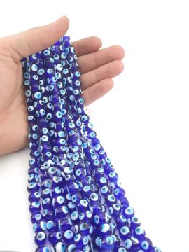 Yuvarlak Dizi Cam Nazar Boncuğu Lacivert 10 mm