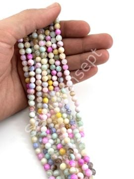 Soft Renkli Yuvarlak Doğal Sedef Taşı Dizi 6 mm