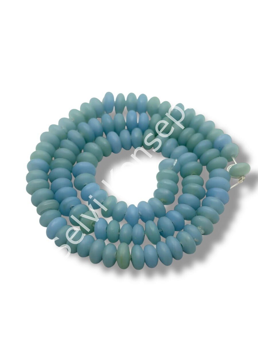 El Yapımı Mat Disk Rondela Dizi Cam Boncuk Alacalı Bebek Mavisi 7,5x3,5 mm