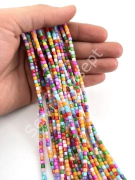 Renkli Silindir Doğal Sedef Taşı Dizi 3,5x3,5 mm