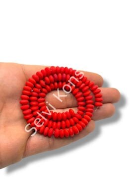 El Yapımı Mat Disk Rondela Dizi Cam Boncuk Kırmızı 7,5x3,5 mm