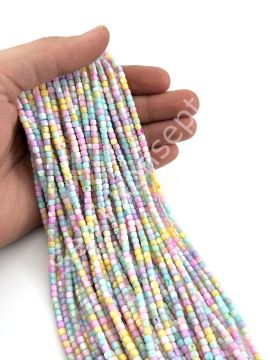 Soft Renkli Silindir Doğal Sedef Taşı Dizi 3,5x3,5 mm