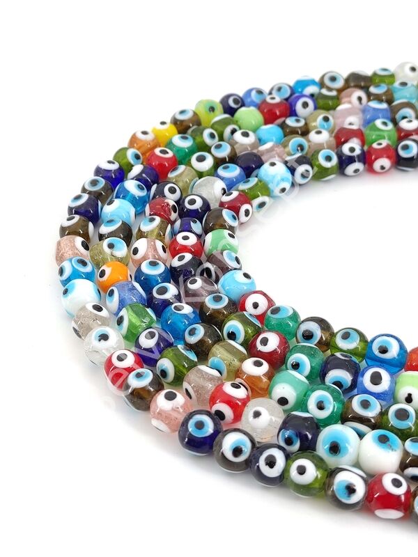 Yuvarlak Dizi Cam Nazar Boncuğu Mix Renkli 10 mm