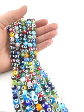 Yuvarlak Dizi Cam Nazar Boncuğu Mix Renkli 10 mm