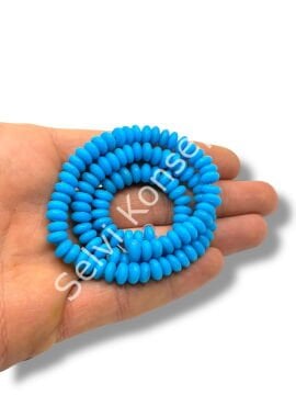 El Yapımı Mat Disk Rondela Dizi Cam Boncuk Mavi 7,5x3,5 mm