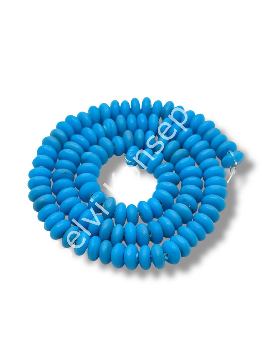 El Yapımı Mat Disk Rondela Dizi Cam Boncuk Mavi 7,5x3,5 mm