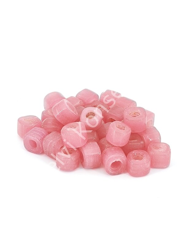 Pembe Kare Cam Boncuk Büyük Boy 10 Adet