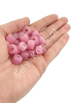 Pembe Kare Cam Boncuk Büyük Boy 10 Adet