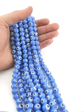 Yuvarlak Dizi Cam Nazar Boncuğu Saks Mavi 11 mm