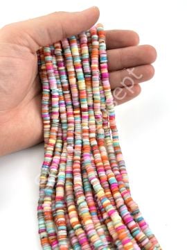 Soft Renkli Rondela Silindir Doğal Sedef Taşı Dizi 6x2 mm