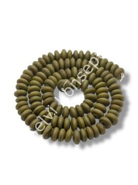 El Yapımı Mat Disk Rondela Dizi Cam Boncuk Haki Yeşili 7,5x3,5 mm