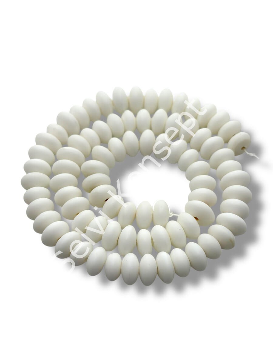 El Yapımı Mat Disk Rondela Dizi Cam Boncuk Beyaz 9x5 mm