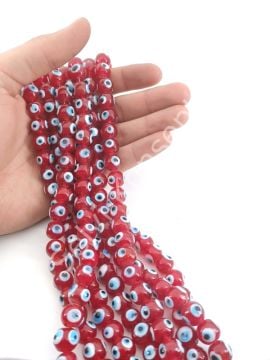 Yuvarlak Dizi Cam Nazar Boncuğu Şeffaf Kırmızı 12 mm