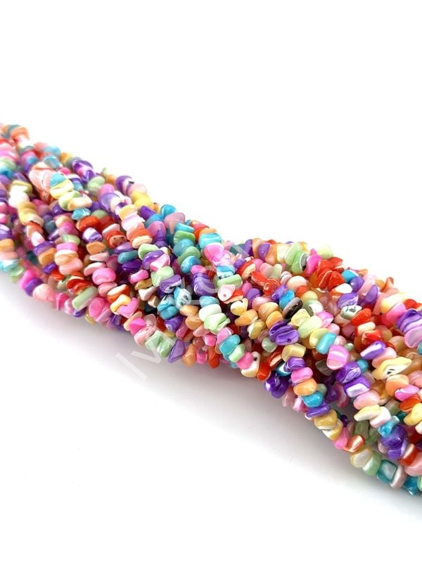 Soft Renkli Kırık Doğal Sedef Taşı Dizi 6-8 mm