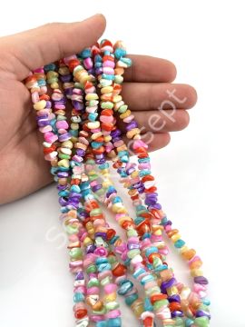 Soft Renkli Kırık Doğal Sedef Taşı Dizi 6-8 mm