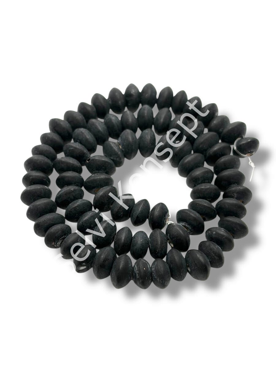El Yapımı Mat Disk Rondela Dizi Cam Boncuk Siyah 9x5 mm