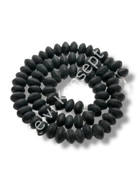 El Yapımı Mat Disk Rondela Dizi Cam Boncuk Siyah 9x5 mm