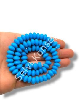 El Yapımı Mat Disk Rondela Dizi Cam Boncuk Mavi 9x5 mm