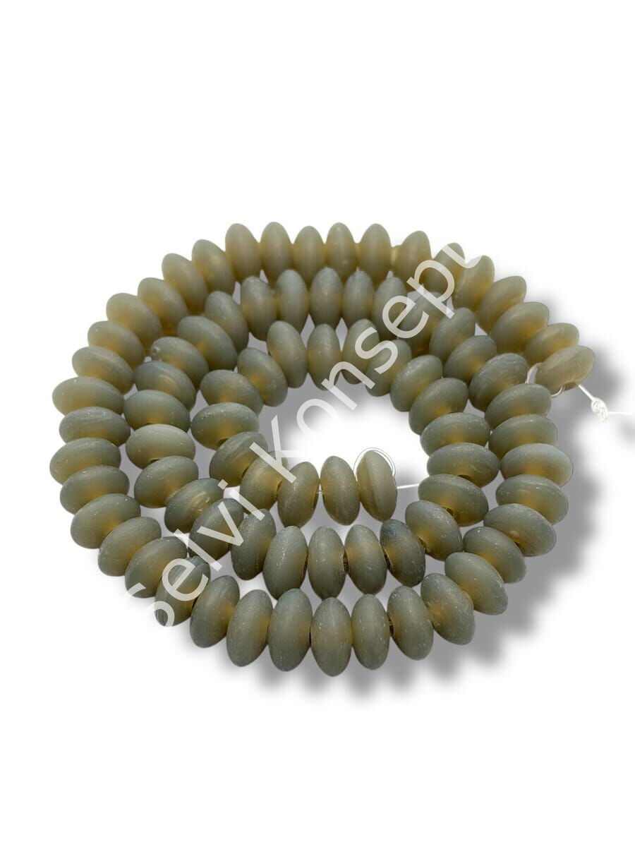 El Yapımı Mat Disk Rondela Dizi Cam Boncuk Duman Gri 9~10x5 mm