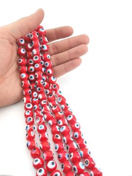 Yuvarlak Dizi Cam Nazar Boncuğu Kırmızı 12 mm