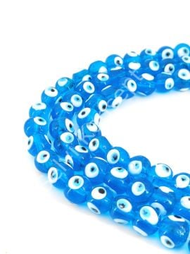 Yuvarlak Dizi Cam Nazar Boncuğu Mavi 14 mm