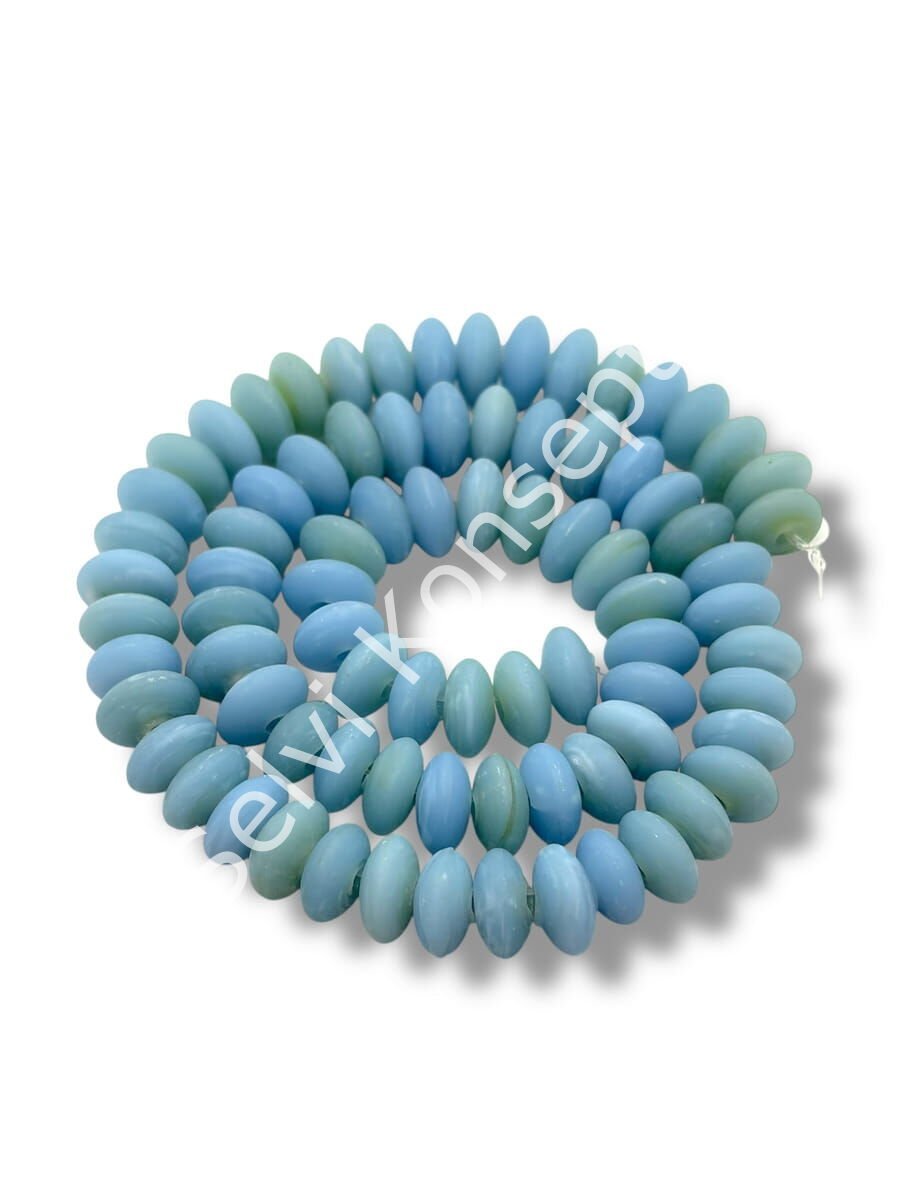 El Yapımı Mat Disk Rondela Dizi Cam Boncuk Alacalı Bebek Mavisi 9~10x5 mm
