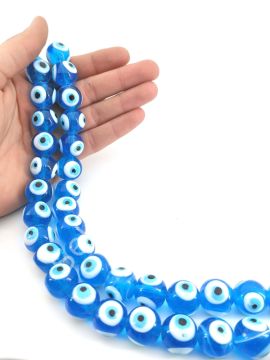 Yuvarlak Dizi Cam Nazar Boncuğu Mavi 18 mm