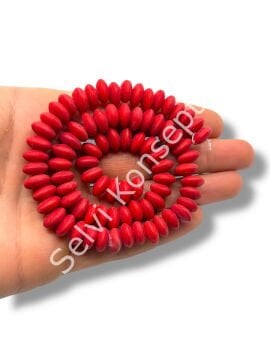 El Yapımı Mat Disk Rondela Dizi Cam Boncuk Kırmızı 9~10x5 mm