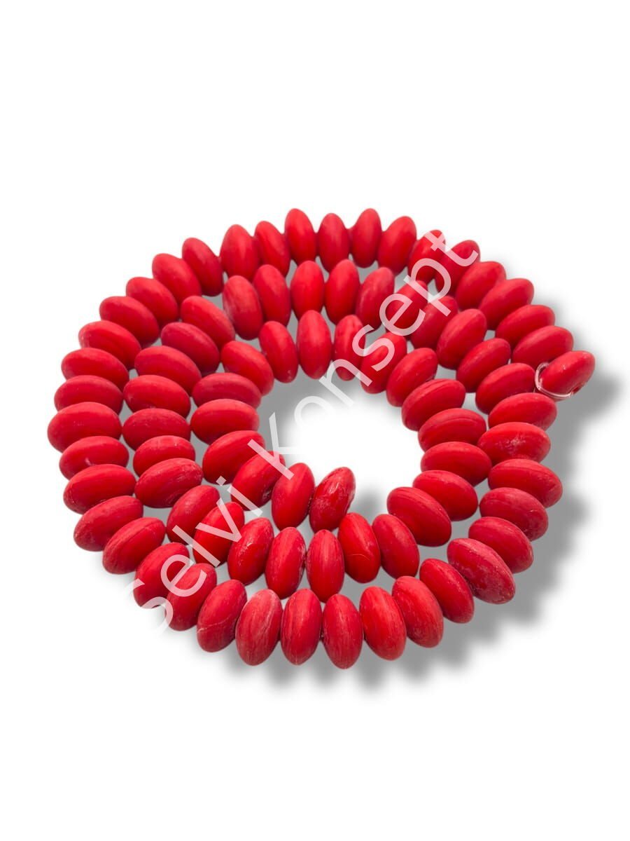 El Yapımı Mat Disk Rondela Dizi Cam Boncuk Kırmızı 9~10x5 mm