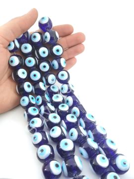 Yuvarlak Dizi Cam Nazar Boncuğu Lacivert 20 mm